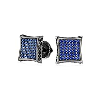 Square CZ Micro Pave Cubic Zirconia Black Blue White Kite Stud For Men Women Stud Earrings Screw back Sterling Silver 9MM