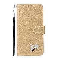 Flip Glitter Phone Case for iPhone 14 13 12 Mini 11 Pro XR X XS Max 8 7 6S 6 Plus SE 2020 Leather Book Wallet Cover,Gold,for iPhone 13Mini