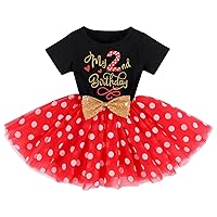 Mouse 2nd Birthday Outfit for Baby Girl My Second Birthday Outfits Cake Smash Outfit Mini Tutu Skirt Polka Dots Dress Mouse Themed Birthday Party Supplies Toddler Princess Photo Shoot Black + Red 2T