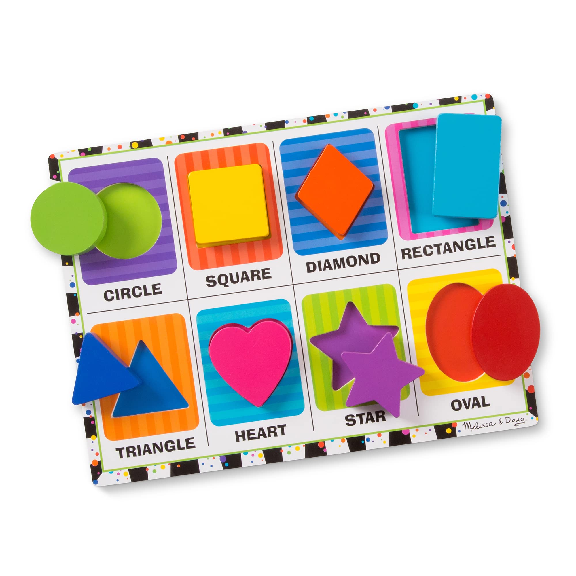 Melissa & Doug Shapes Wooden Chunky Puzzle (8 pcs) - Wooden Puzzles for Toddlers, Animal Puzzles For Kids Ages 2+ - FSC-Certified Materials