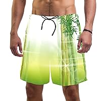 Green Bamboo Scene in The Morning Men's Beach Shorts Ladies Summer Beach Shorts Casual and Comfortable Pajama Shorts