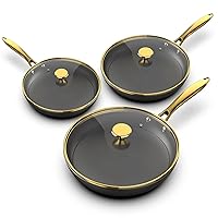 imarku Non Stick Frying Pans, Nonstick Cast Iron Skillets 3 Pcs - 8 Inch, 10 Inch and 12 Inch Frying Pans Nonstick with Lid, Professional Nonstick Frying Pan, Cast Iron Pan, Best Gift