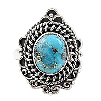 NOVICA Artisan Handmade .925 Sterling Silver Cocktail Ring Composite Turquoise Reconstituted India Gemstone 'Golden Gleam'