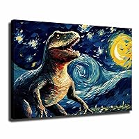 Dinosaurs in the Starry Night wall art Canvas Wall Art Poster Modern Wall Art Lving Room Wall Art HD Prints Picture (12x18inch-No Framed)
