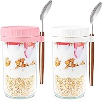 Overnight Oats Containers with lids and Spoons: 24 oz Mason Jars for Overnight Oats - 2 Pack Glass Meal Prep Container for Oatmeal - Food Storage Containers/Canning Jars/Food Jars