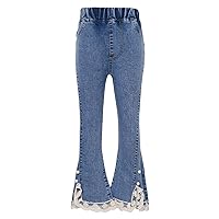 YiZYiF Kids Girls Flared Jeans High Waist Lace Bell Bottom Denim Pants Summer Casual Trousers