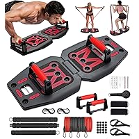 Home Gym Exercise Equipment - Portable Workout System 17 Fitness Accessories 9 in1 Push Up Board Set, Resistance Bands with Pilates Bar Strength Training Abs Shoulders Back Butt