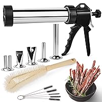 Eschen Jerky Gun, Stainless Steel Jerky Gun Kit, Jerky Maker Gun, 1 Pound Easy Clean Jerky Shooter Sausage Stuffer Machine with 5 Stainless Nozzles and 6 Cleaning Brushes, Gift for Kitchen lover Mom