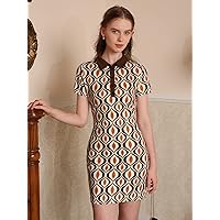Summer Dresses for Women 2022 Allover Print Polo Neck Dress Dresses for Women (Color : Multicolor, Size : X-Small)