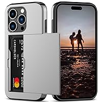 Nvollnoe Compatible with iPhone 15 Pro Case with Card Holder Heavy Duty Protective Dual Layer Shockproof Hidden Card Slot Slim Wallet Phone Cover for Women&Men 6.1 inch(Gray)