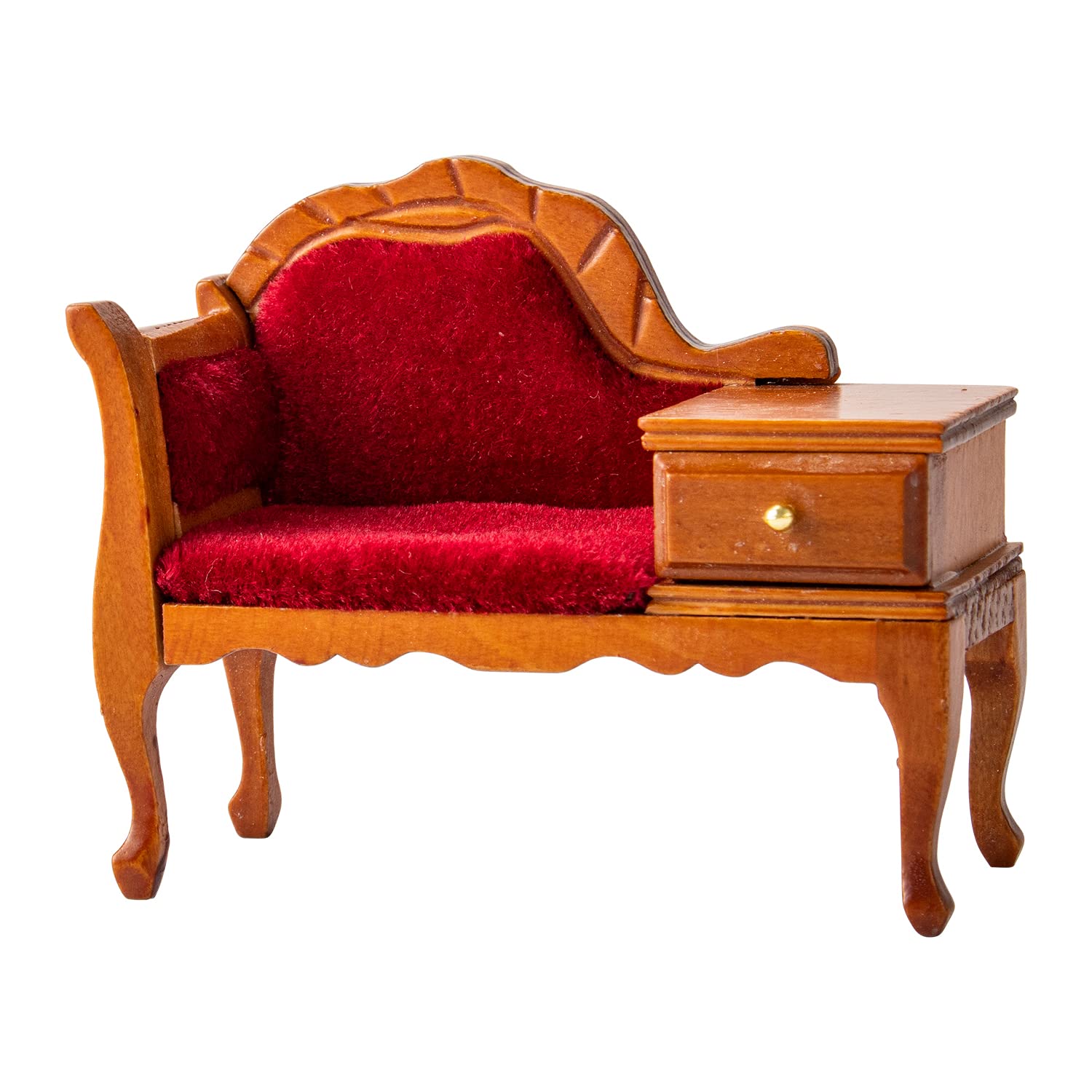 Hiawbon 1:12 Miniature Vintage Red Wooden Sofa Armchair with Drawer Cabinet Mini House Furniture Decoration
