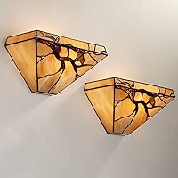 Robert Louis Tiffany Budding Branch Tiffany Style Wall Light Sconces Set of 2 Copper Amber Art Glass Hardwired 14