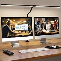 LED Desk Lamp for Home Office, 24W Remote Control Computer Desk Light Bright Desktop Lamp Multi Lighting Modes Dimmable Clamp Desk Lighting for Work with Adjustable Gooseneck, Double Head,Black