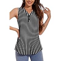 ALIGADUO Womens Summer Loose Fit Camisole Tank Tops V Neck Sleeveless Shirts Casual Blouse Button Up Tunic