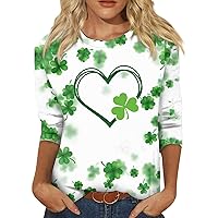 Girls St Patricks Day Outfit, Cute Tops Scrub Tops 3/4 Sleeve Shirt Ladies Tee St.Patrick's Blouse Round Neck Tshirt Fashion Button Summer Tunic Basic Spring Tops Summer Tops (Dark Green,4X-Large)