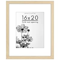 Americanflat 16x20 Picture Frame in Natural Oak - Use as 11x14 Picture Frame with Mat or 16x20 Frame Without Mat - Wide Engineered Wood Frame, Plexiglass Cover, and Hanging Hardware for Wall
