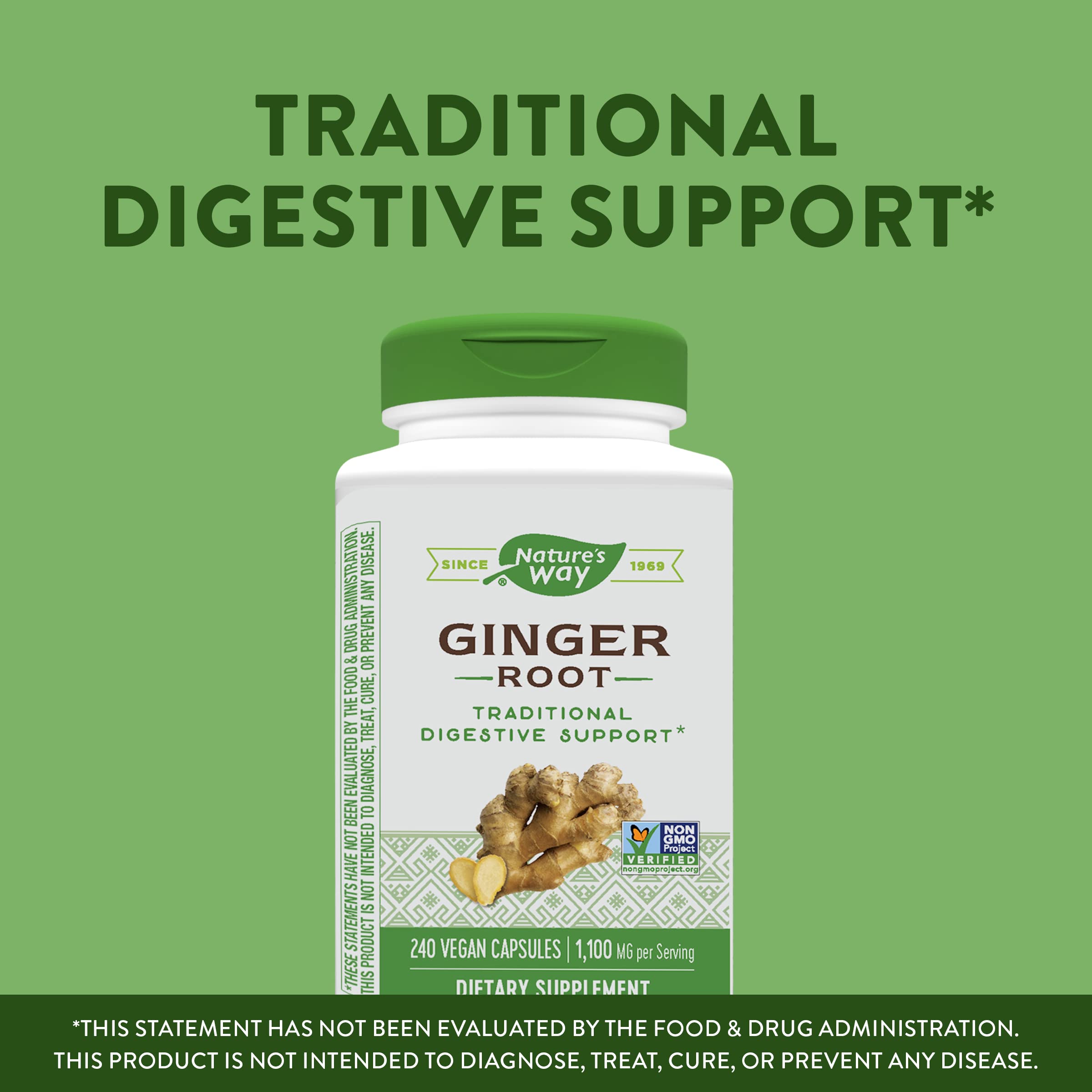 Nature's Way Ginger Root, Traditional Digestive Support*, 1110 mg Per Serving, Non-GMO Project Verified, 240 Capsules