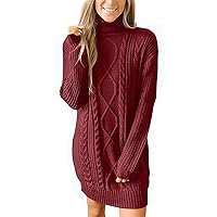 Women Turtleneck Lantern Long Sleeve Casual Oversized Sweater Dress Soft Winter Pullover Drop Shoulder Solid Dresses