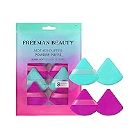 Freeman 8 Count Mother Puffer Powder Puff Set, Makeup Puffs For Pressed or Loose Powder, Velvet Material, Cloud Skin, Triangle Powder Puffs With Finger Band For Setting & Baking, Vegan & Cruelty-Free