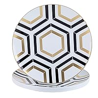 Party Plastic Plates – Black, White, and Gold Honeycomb Design - Round - 10 Count- Elegant Premium Durable Plates for Versatile Celebrations (9”)