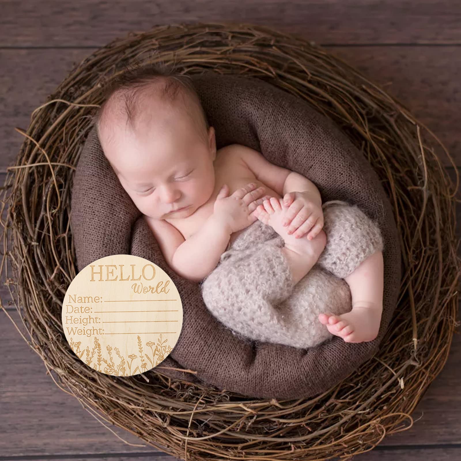 2pcs Newborn Baby Birth Announcement Sign, Round Wooden Baby Name Welcome Sign, Newborn Photo Props for Hospital Sign Baby Name and Birth Date (5.9 inch)