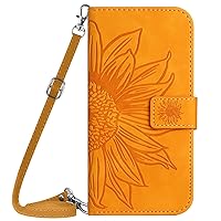 XYX Wallet Case for Samsung S24 Ultra, Emboss Half Flower Floral PU Leather Flip Protective Case with Adjustable Shoulder Strap for Galaxy S24 Ultra 5G, Yellow