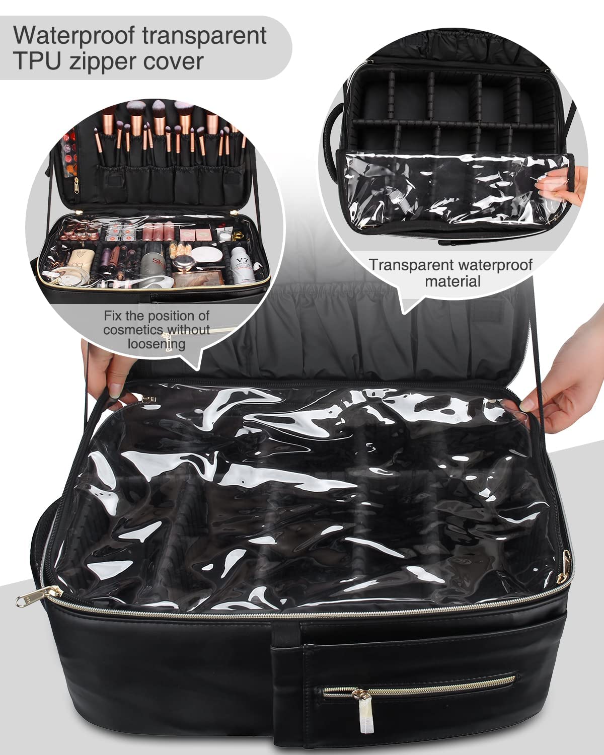 Relavel Makeup Backpack, Professional Makeup Case Extra Large Travel Train Case Makeup Bag for Women Cosmetic Organizer, Makeup Brush Storage Holder, Makeup Artist Kit, with Adjustable High Dividers