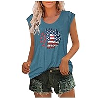 American Flag Sunflower T-Shirts Women Cap Sleeve 4th of July Patriotic Tee Tops 2024 Summer Casual Crewneck Blouses