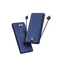 VEGER Portable Charger for iPhone with Built in Cables and Wall Plug, 10000mah Slim Fast Charging USB C Power Bank, Travel Essential Battery Pack Compatible with iPhone, iPad, Samsung etc(Navy)