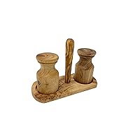 Wooden Olive Wood Salt and Pepper Shakers Set with stand - Dimension: 3 Inches Tall # Q-OWN-001-004