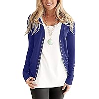 Women's Lightweight Open-Front Cardigan Sweater Long Sleeve Snaps Button Down V Neck Cute Knit Soft Basic Solid Color Casual Fall Winter Knitwear Outwear Blouse Tops(Blue L)