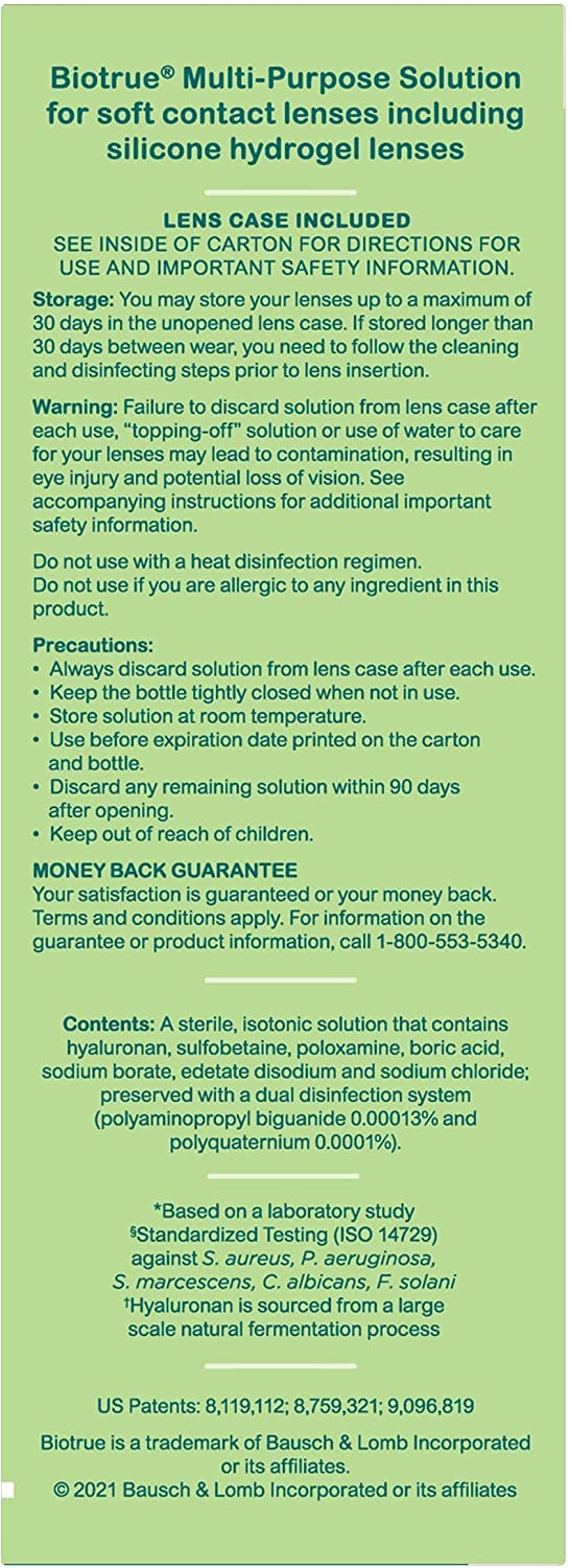 Biotrue Contact Lens Solution, Multi-Purpose Solution for Soft Contact Lenses, Lens Case Included, 10 FL OZ (Pack of 2)