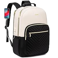 LOVEVOOK Laptop Backpack Women, Large Travel Bag with USB Port Fit 17 Inch Laptop, Durable Business Work Backpack Purse, University Bagpack, Office Sport Nurse Hiking Daypack, White