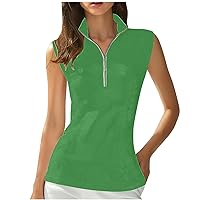 Zipper Stand Collar Tank Tops Women Casual Breathable Sleevless Golf Shirts Summer Workout Hiking Outdoor Clothes