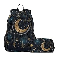 ALAZA Boho Moons and Stars Backpack and Lunch Bag Set Back Pack Bookbag Cooler Case Kits
