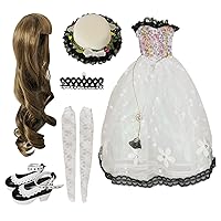 Proudoll Gorgeous Gown Dress Wig Shoes Hat Stocking Necklace for 1/3 BJD Doll 60cm 24inches Dolls (Only Accessories(Without Doll), White-GNE)