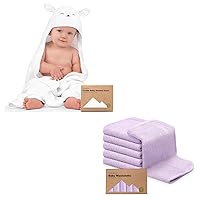 KeaBabies Baby Hooded Towel & 6-Pack Organic Baby Washcloths - Bamboo Viscose Baby Towel - Soft Bamboo Viscose Washcloth - Infant Towel - Large Bamboo Viscose Hooded Towel - Baby Wash Cloths