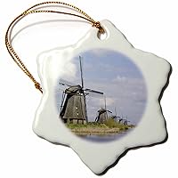 3dRose orn_82317_1 Netherlands, South Holland, Kinderdijk, Windmill EU20 JEN0217 Jim Engel Brecht Snowflake Porcelain Ornament, 3-Inch