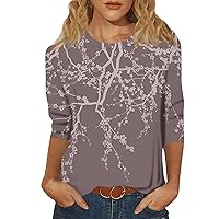 3/4 Length Sleeve Womens Tops Casual Summer Plus Size 2024 Trendy Printed Round Neck Shirt Pullover Tees Blouse