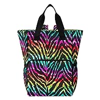 Rainbow Zebra Print Diaper Bag Backpack for Mom Dad Large Capacity Baby Changing Totes with Three Pockets Multifunction Nappy Changing Bag for Playing Travelling