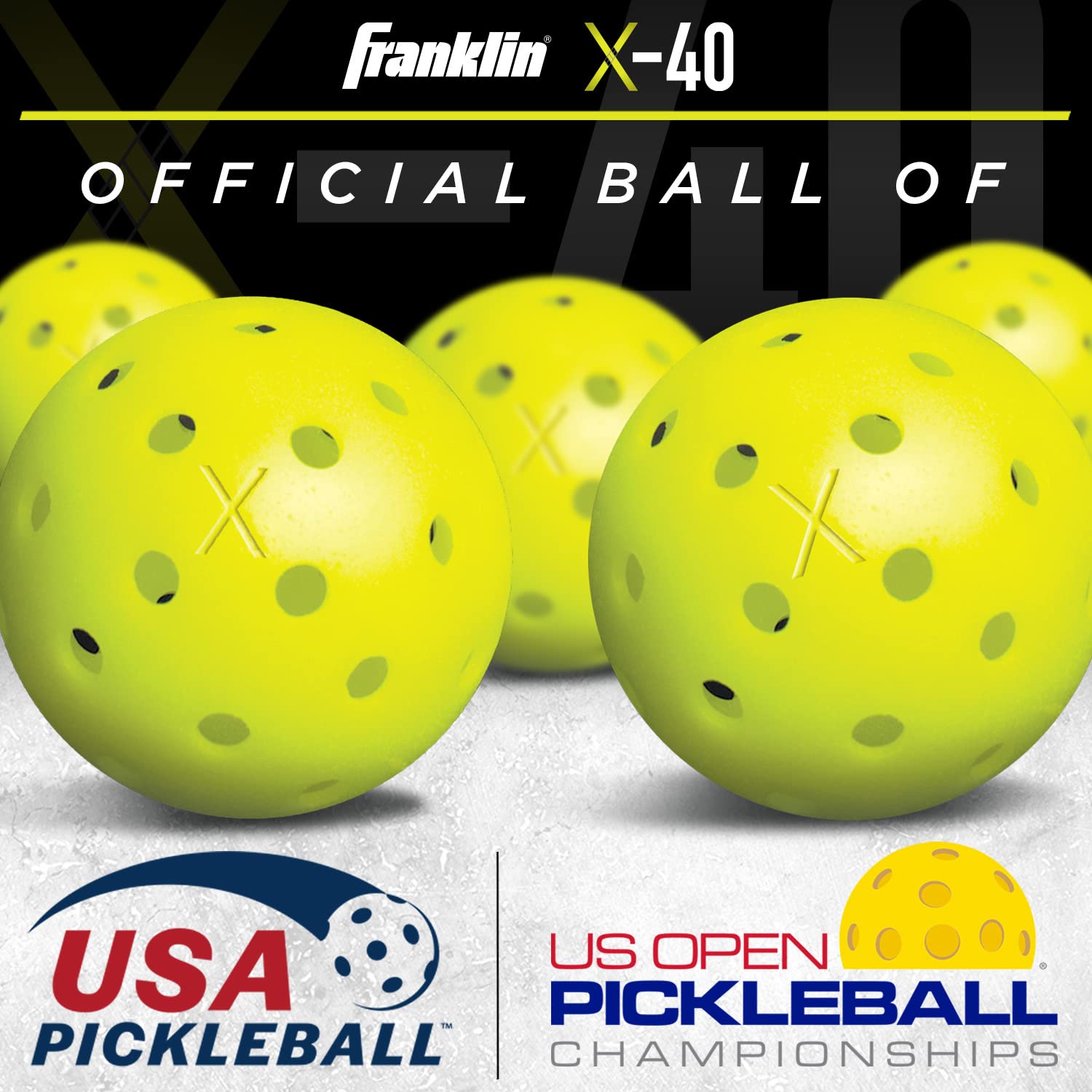 Franklin Sports Outdoor Pickleballs - X-40 Pickleball Balls - USA Pickleball (USAPA) Approved - Official US Open Ball - 3 Packs, 12 Packs, 36 Pickleball Buckets, 100 + 400 Bulk Packs of Pickleballs