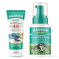 Badger Baby Sunscreen and Baby Wash Bundle - SPF 40 Baby Mineral Sunscreen Cream, Baby Wash Calming Chamomile - Reef-Safe Water-Resistant Sunscreen with Zinc Oxide and Gentle for Newborn or Toddler
