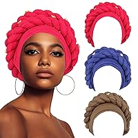 3 PCS African Braid Head Wrap for Women, Twisted Braid Hat Turban Headscarf, Head Coverings Headwrap