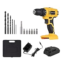 20V Portable Cordless Electric Drill 3/8 Inch Chuck Handheld Power Drill Screwdriver with 1300mAh Battery Fast Charger 6 Drill Bits 6 Screwdriver Bits, LED Work Light 2-variable Speed 18+1 Torq