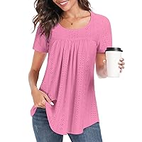 Women's Tunic Tops Loose Fit Short Sleeve Shirts Crew Neck Summer Casual Tops