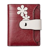 BOSTANTEN Women's Leather Designer Handbags Tote Purses Bundled with Bifold Zipper Pocket Wallet Card Case Purse with ID Window Floral Pattern Red
