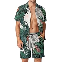 Palm Tree Smoking Girl Men's Hawaiian Set 2 Piece Short Sleeve Shirt And Shorts Beach Tracksuit Outfits
