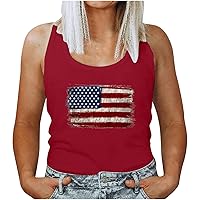 4th of July Women Casual Tank Tops, Fashion Sleeveless Crew Neck T Shirt Cool Girl Loose American Flag Blouses Vest
