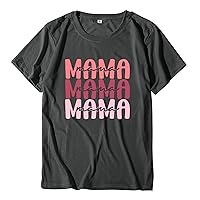 Women Sport Trendy Tee Shirt 2024 Short Sleeve Plus Size Crew Neck Blouses for Mothers Day Loose Print Comfy Tops