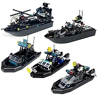 City Police Patrol Boat Building Blocks Sets, Coast Guard Boat with Rescure Helicopter, Fun Gifts for Boys and Girls，Compatible with Lego 630 Building Accessory (465PCS 5IN1 Rescue Boat Set)